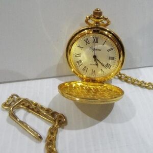 Elegant Retro Style Gold Tone Ciprini  Pocket Watch with 13 3/4" Chain